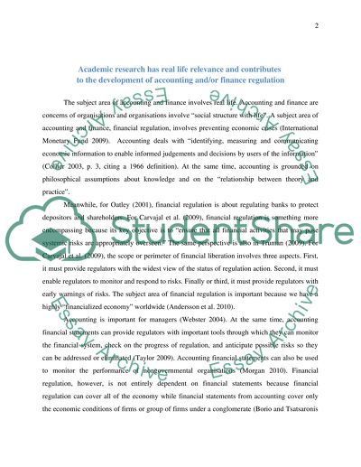 Real Life Relevance to the Development of Accounting and Finance Regulation