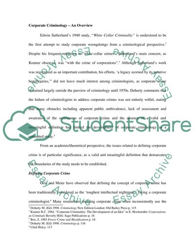 The Study of Corporate Crimes: Precepts and Significance