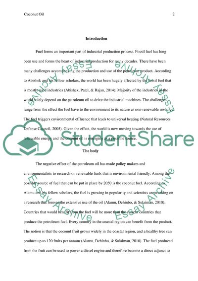 Use of coconut oil as a renewable resource in 2050