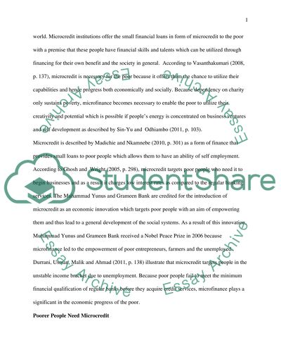 Why the Poor Require Loans from Micro Financing Institutions