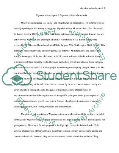 Mycobacterium Leprae and Mycobacterium Tuberculosis