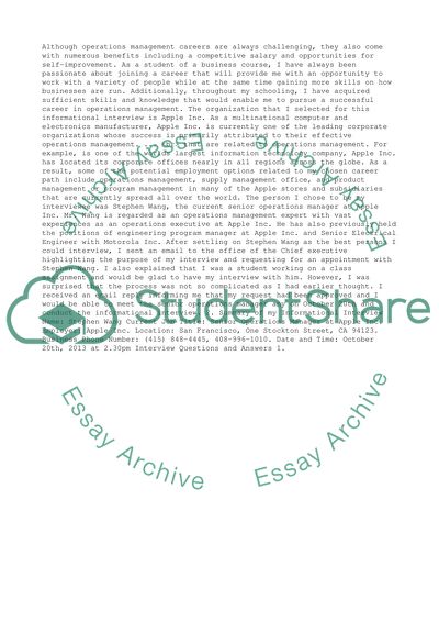 Informational Interview: My Chosen Career Path