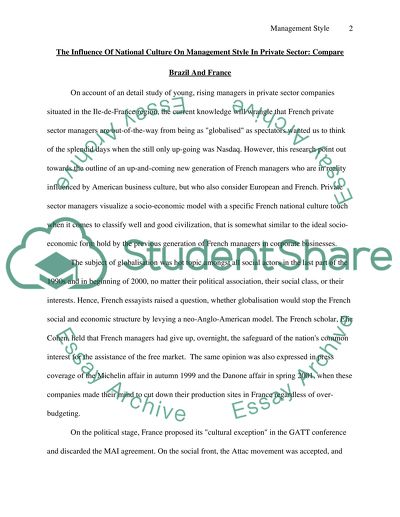 The Influence Of National Culture On Management Style In Private Sector: Compare Brazil And France