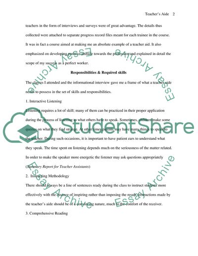 Responsibilities of a Teachers Assistant