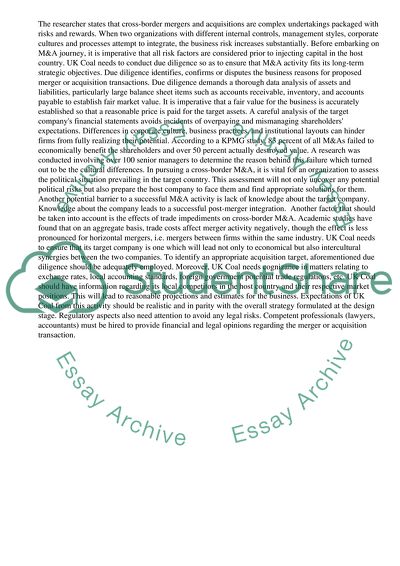 The Risks that UK Coal Can Potentially Face in Undertaking Cross-Border Merger