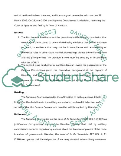 Hamdan vs. Rumsfeld 548 US 557 (2006) Case Study