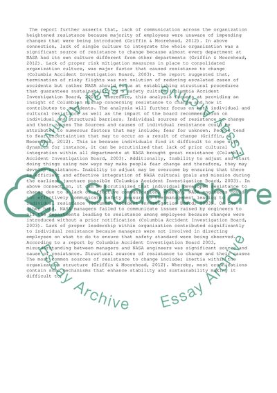 Analysis of Columbian Mishap on Resistance to Change