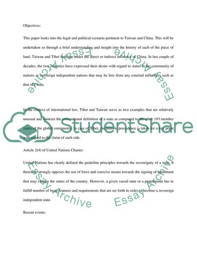 International Law: Taiwan and Tibet