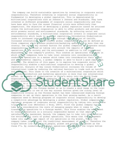 Corporate Social Responsibility is Fundamental to Developing a Global Reputation