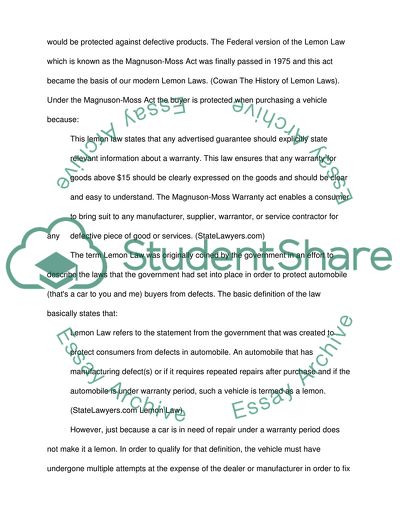 Why I find the Lemon Law interesting and what the Lemon Law Is about