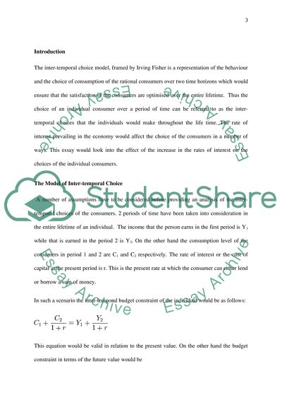 Inter-Temporal Choice Consumer Model