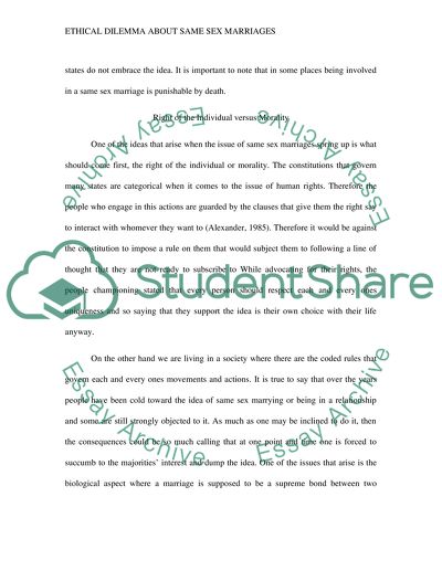 Ethical Dilemma about the Same Sex Marriage