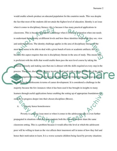Two Challenges to Adolescents Literacy Development That Currently Impact Learning in US Schools
