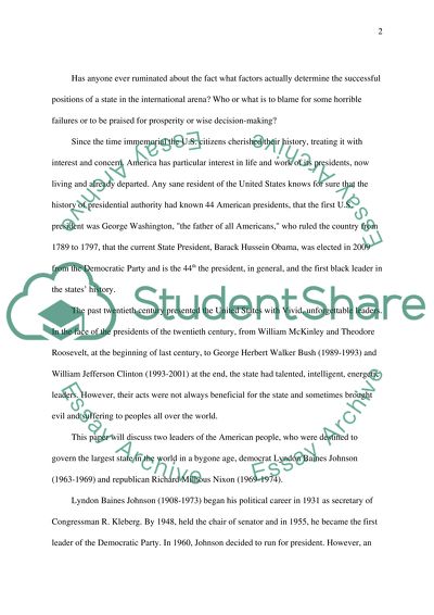 US Presidency: Lyndon Baines Johnson and Richard Milhous Nixon