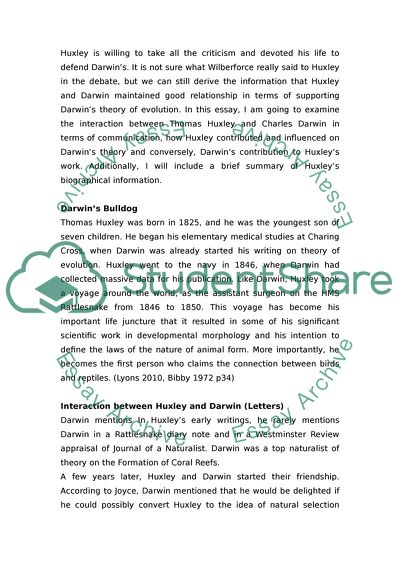 The Interaction between Thomas Huxley and Charles Darwin in Terms of Communication