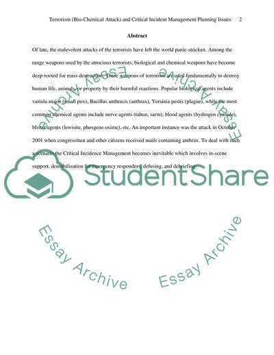 Preparedness And Response To Biological And Chemical Terrorism