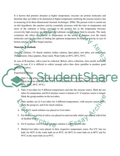 The Effect of Temperature on Enzymatic Activity of Amylase