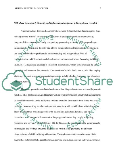 Specifics of Autism Spectrum Disorder