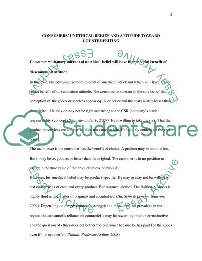 Consumers Unethical Belief and Attitude toward Counterfeiting