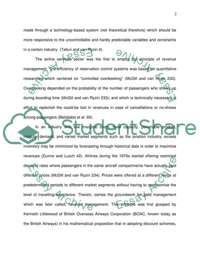 Revenue Management in the Airline Industry