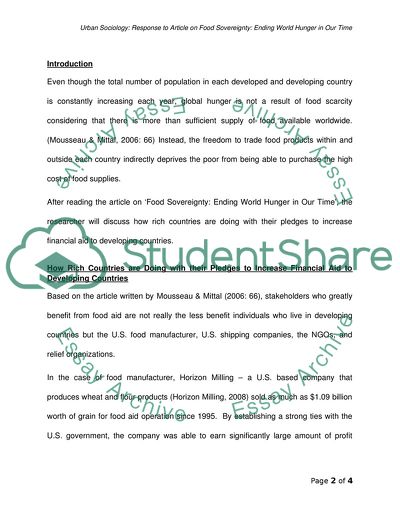 Food Sovereignty: Ending World Hunger in Our Time