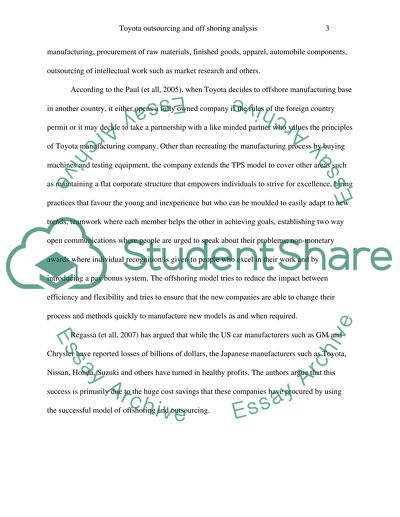 Toyota outsourcing and offshoring analysis