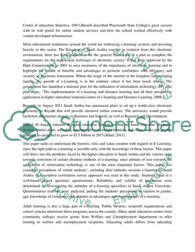 Barriers, Risks and Value Creation by E-learning in Kingdom of Saudi Arabia Higher Education