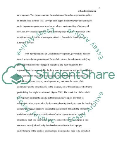 The Evolution of Urban Regeneration Policy