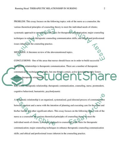 Therapeutic Relationship in Nursing