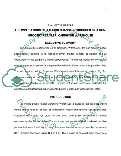 The Implications of a Major Change Introduced by a Non-Grocery Retailer, Carphone Warehouse