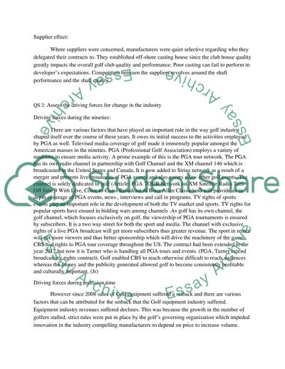 Driving forces for change in the golf industry and Industry dominant economic characteristics