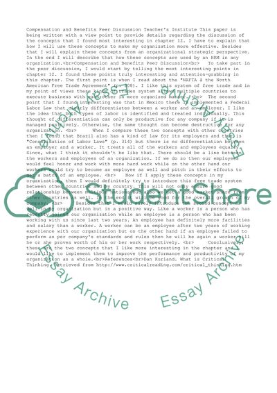 Compensation and Benefits Peer Discussion