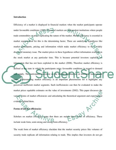 Different Forms of Market Efficiency - Theoretical Arguments and Experimental Evidence