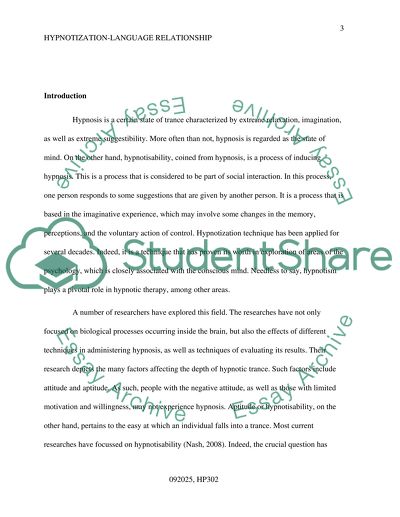 The Relationship between Hypnotisation and the Language Employed