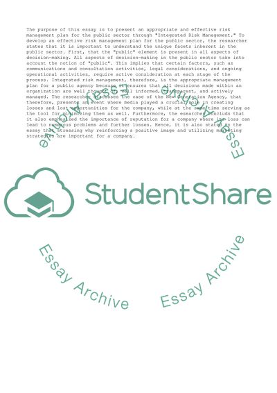 Risk Management: Public Sector Loss Financing Schemes