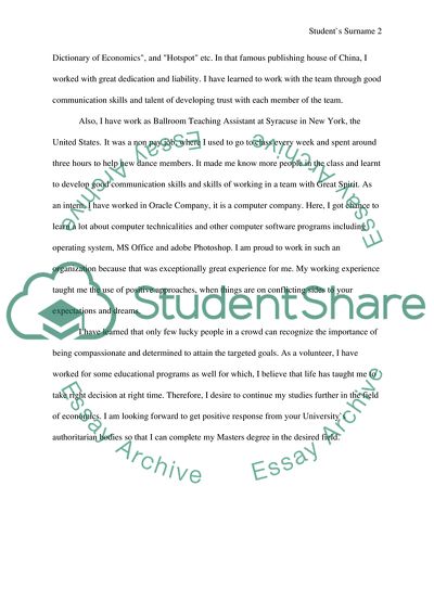 Masters Degree in the Field of Economics