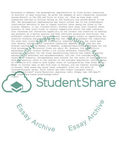 Influence of Industrial Location on Firms Cost