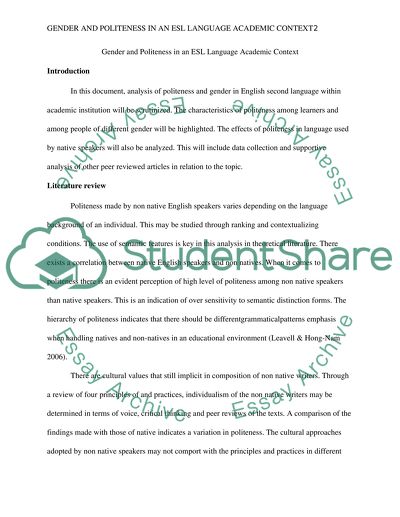 Gender and Politeness in an ESL Language Academic Context