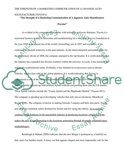 The Strength of a Marketing Communication of a Japanese or Korean Auto Manufacturer