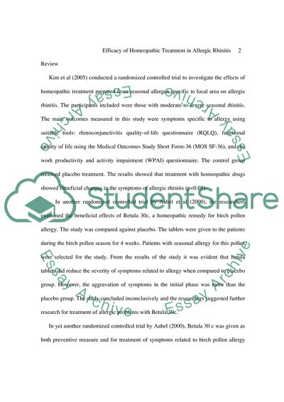 The Efficacy of Homeopathic Treatment in Allergic Rhinitis