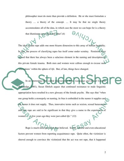 Date Rape as a Non-consensual Sexual Activity between People