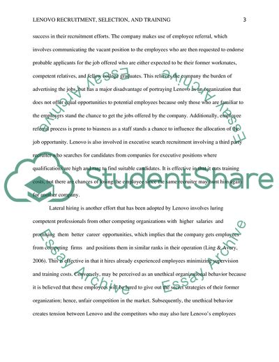 Lenovo Group Ltd.: Recruitment, Selection, and Training