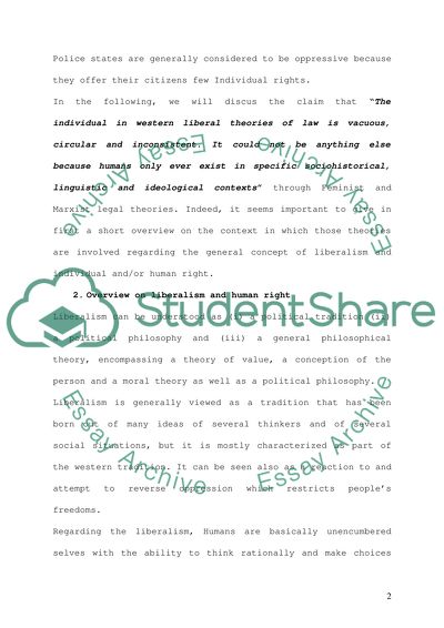 Liberalism, Feminist and Marxist Legal Theories