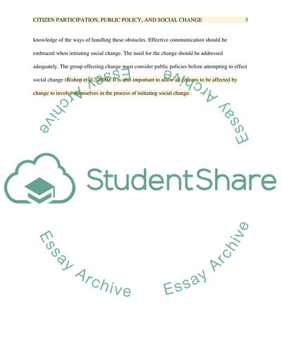 Citizen Participation, Public Policy, and Social Change