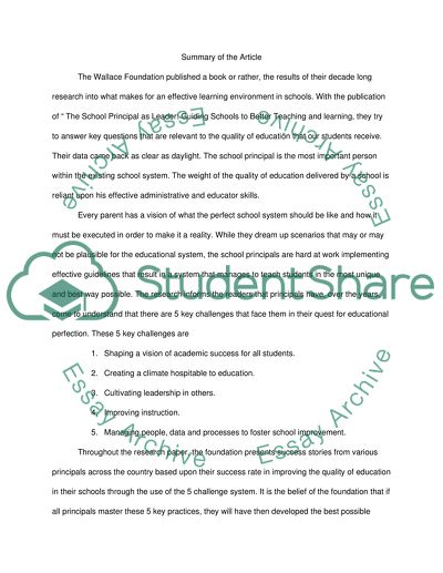 Educational System and the Wallace Foundation