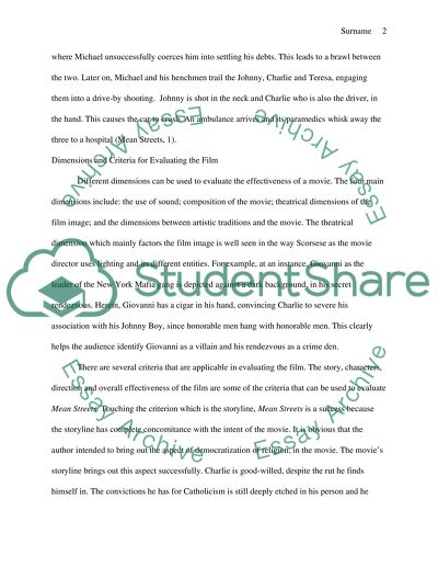 Analysis of the Mean Streets Film by Martin Scorsese