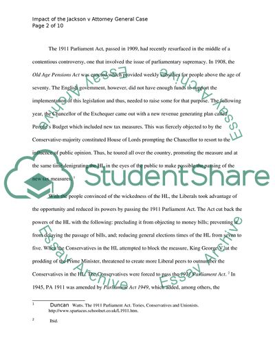 The Impact of the Jackson v Attorney General Case on Parliamentary Supremacy in the English Law