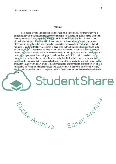 Lie Detection Procedures with Recommendations on their Suitability for Use in Court