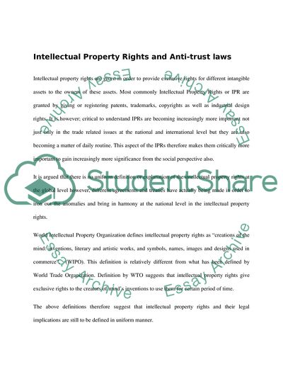 Intellectual Property Rights and Anti-Trust Laws