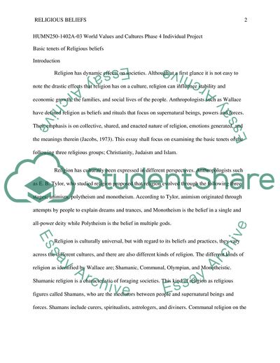 Basic Tenets of Religious Beliefs